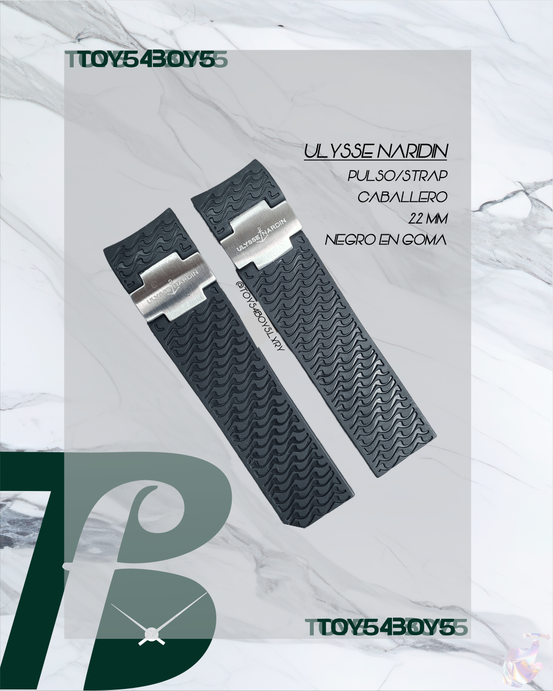 STRAP ULYSSE 22MM NEGRO EN GOMA